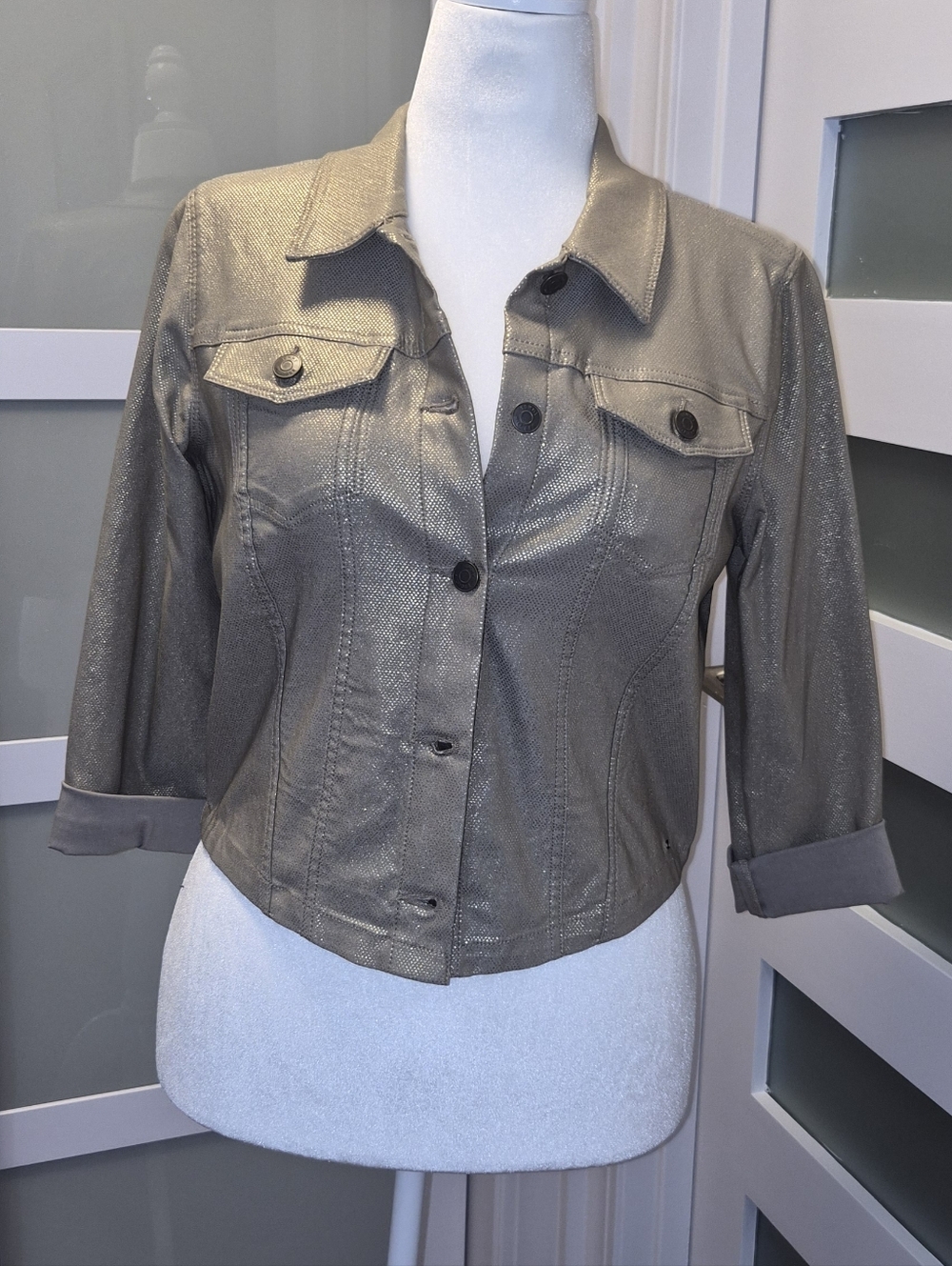 Tommy Hilfiger Metallic Taupe Cropped Jean Jacket